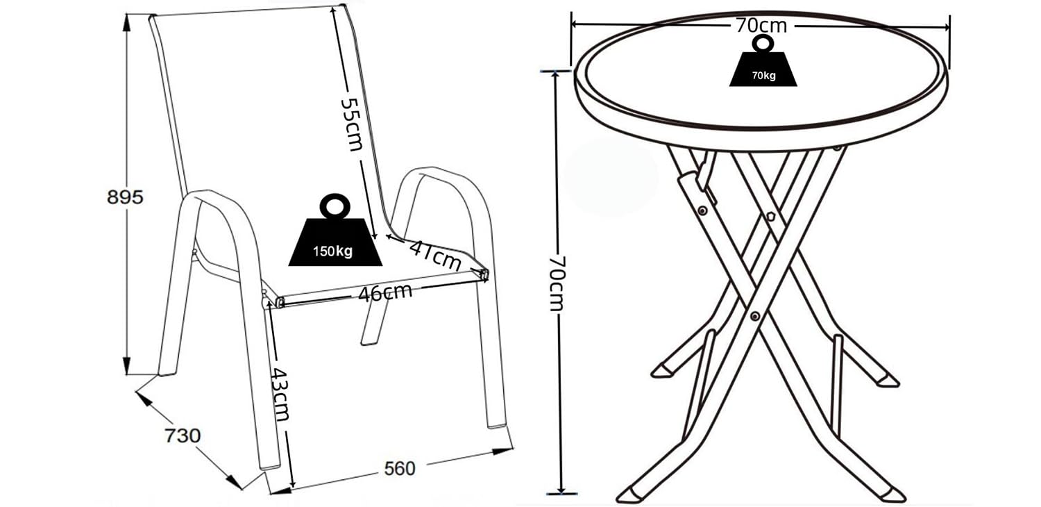 VCM 3-TLG Gartenmöbel Set | Sitzgruppe Essgruppe | 1xTisch, 2X Stühle | Tisch Maße ca. H. 70 x ⌀ 70 cm | Garten Set - Sonlas Anthrazit