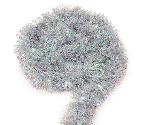 Christmas Concepts® 3M / 9.8Ft Chunky/Fine Christmas Tinsel Garland - Christmas Decoration Tinsel Garland (Silver & Iridescent) #TOP3