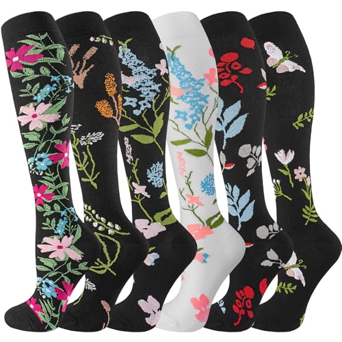 Image of cerpite Compression Socks for Women & Men 6 Pairs Knee High Compression Socks 20-30 mmhg Best for Running,Nurse,Travel