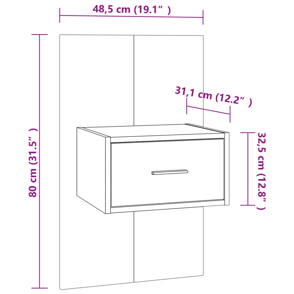 Mesita de noche multifuncional de pared hecha de material de madera para montaje en pared con cajón – Mesita de noche montada en la pared con almacenamiento gris Sonoma 2 unidades