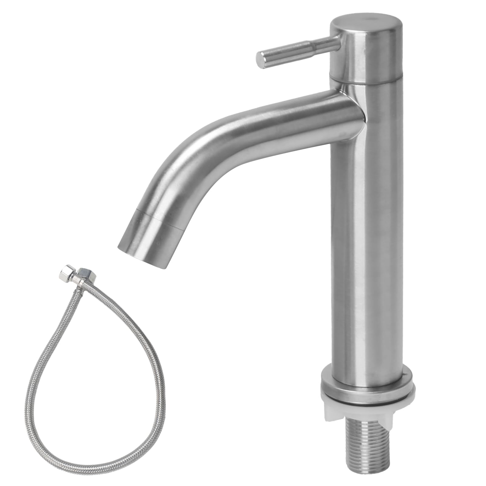 Robinet Eau Froide Acier Inoxydable, Robinet Eau Froide Lave Main avec Tuyau, Mitigeur Lavabo, Robinet Baignoire pour WC Invités, Salle Bain, Installation Facile (Sortie Courbe)