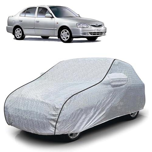 Image of Sulfar 100% Waterproof Car Body Cover Compatible with Mirror for Hyundai Accent (Triple Stitched, Full Bottom Elastic, Magic Silver with Black Piping)