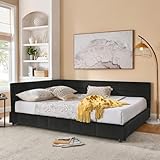 KEIKI Queen Size Upholstered Tufted Bed Frame, Sofa Bed Frame with Comfortable Backrest and Armrests, Queen Size Bed for Bedroom, Living Room,Velvet, Black(85.5''*64.5''*30.5'')