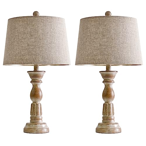 Oneach 23.5 Inches Rustic Farmhouse Table Lamps Set Of 2 For Living Room Bedside Lamps Vintage Bedroom Lamps For Study Kids Room Office White Washed #TOP6