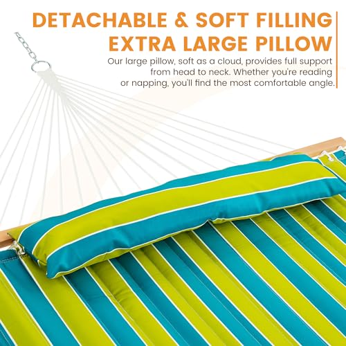 Image of Lazy Daze Hammocks 12FT Quilted Fabric Hammock with Pillow, Double 2 Person Hammock with Spreader Bar for Outdoor Outside Patio Garden Yard Pool Beach QFH009