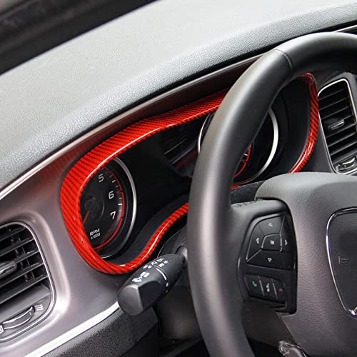 Crosselec Carbon Fiber Dashboard Meter Panel Frame Cover Trim Interior Decoration Accessories For Dodge Charger 2015-2021 (Red) #TOP1