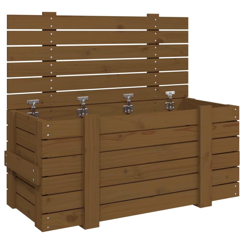 Generico Caja de almacenamiento de madera maciza de pino, marrón ámbar, 91 x 40,5 x 42 cm, baúl con tapa para organizar alfombras y cojines