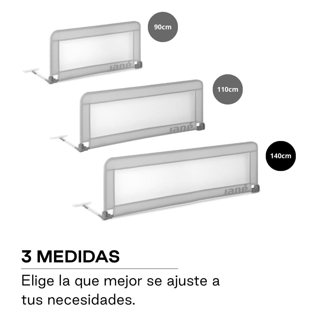 Jané Barrera de Cama Abatible 140 cm, Extra Alta y Transpirable, Plegable con Bolsa de Transporte, Color Gris — view 2