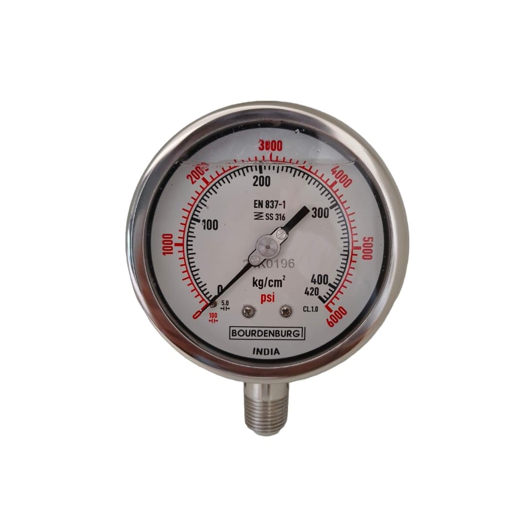 BOURDENBURG Heavy Duty Pressure Gauge, 100mm Dial (4 inch), 0~6000 PSI (0~420 kg/cm²), SS316 Sensing Tube, Suitable For Every Industrial application, Bottom Entry, EN 837-1 Standard, +/-1%-image-16