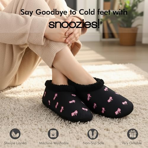 Snoozies Pink Bow Slippers Non-Skid, Memory Foam House Slippers for Women with Soft Sherpa Lining, Womens House Shoes2