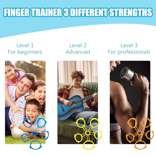 3 Stück Fingertrainer, Handtrainer, Stretch Finger Trainer, Ergotherapie, zum Dehnen der Finger, für Training und Erholung, mit 4 Silikon-Fingerziehern