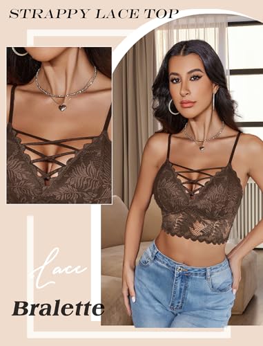 Image of Avidlove Bralettes for Women V Neck Lace Camisole Y2K Tank Top Strappy Cami Unpadded Bra Lingerie Crop Tops Outfits