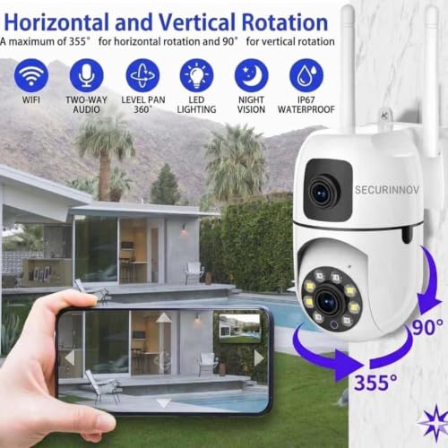 Image of SECURINNOV 4+4MP Smart WiFi PTZ CCTV Camera for Home Outdoor | 360 View | Color Night Vision | Two Way Audio | Wireless Security Camera with Mobile App V380 Pro (Dual Lens Mini Ptz)