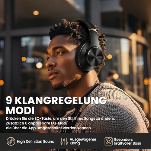 DOQAUS Kopfhörer Kabellose Bluetooth, Bluetooth Kopfhörer Over Ear mit App Steuerung & 9 EQ Modi, 90 Std. Akkulaufzeit, HiFi Stereo Bass, Leicht Faltbar mit Mikrofon, für Reisen, Arbeit & Alltag, Grau