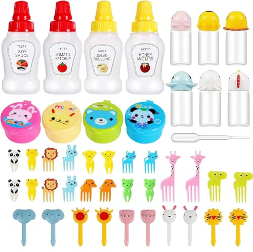Image of HASTHIP 45 Pcs Mini Sauce Bottles Fruit Fork Set, Kids Tiffin Accessories