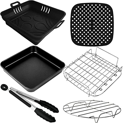 Moleath Air Fryer Accessories 9 Inch, 6PCS Air Fryer Accessory Set with Silicone Air Fryer Liner Compatible for Instant Pot 5.7L, Uten 5.5L, Tefal 6.2L, Cosori 6.4L, Tower 7L Square Basket Airfryer