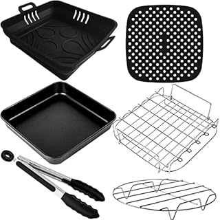 Moleath Air Fryer Accessories 9 Inch, 6PCS Air Fryer Accessory Set with Silicone Air Fryer Liner Compatible for Instant Pot 5.7L, Uten 5.5L, Tefal 6.2L, Cosori 6.4L, Tower 7L Square Basket Airfryer