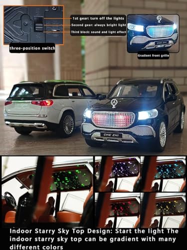 Image of Die-Cast Zinc Alloy 1:24 Scale Mercedes Benz Gls600 Maybach Car Model Large With 6 Openable Doors,Lights & Music Alloy Pull Back Toy Car For Kids (Gls600),Black