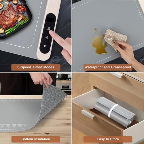 Image of FYY Extra Long Warming Mat for Food - Rapid and Full Surface Heating, 6 Temp Settings, 6H Timer, Rollable Portable Food Warming Mat for Gatherings, Parties, Keep Meal Warm (XXX Large Size, Gray)