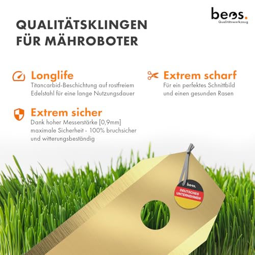 BEOS 30x Premium Titan Ersatzmesser & Schrauben mit Sicherung - Kompatibel mit den Modellen der Mähroboter Marke Ecovacs - Für ein perfektes Schnittbild und einen gesunden Rasen