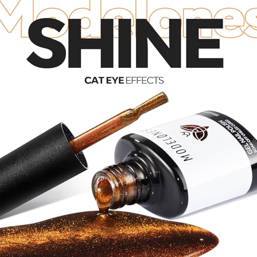 Image of modelones Cat Eye Gel Nail Polish, Glitter Brown Magnetic Nail Polish with Magnet Soak Off U V Winter Gel Polish Shimmer Nail Art Top Coat Manicure Salon DIY