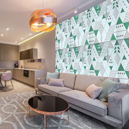 Image of SARVATRAY Self-Adhesive Wallpaper, Kitchen Oil Proof Heat Resistant Stickers, Wall Vinyl Sheet 2 X 6.5 SQ FT (2 M Triangle White - Green WS)