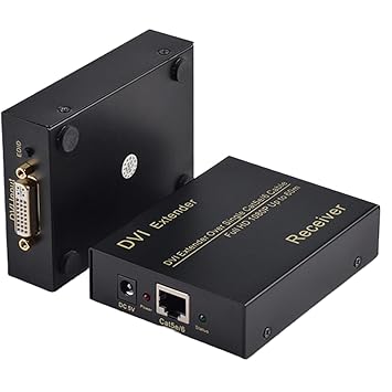 DVI Extender Over Cat6 Ethernet Cable up to 196ft with Transmitter and Receiver Repeater