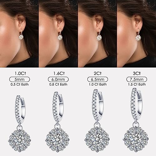 Diamond Earrings For Women, Hoop Earrings, 1Ct-3Ct Moissanite Earrings, Gifts For Wife Mom Girlfriend, Anniversary Jewelry Present For Wife, Birthday Valentines Gifts, 18K White Gold Plated Silver ( 1.0 Carats 0.5 Ct Each ) #TOP4