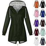 CSKJ Regenjacke Damen Wasserdicht Atmungsaktiv Softshelljacke Lang Übergangsjacke Einfarbige Outdoor Regenmantel mit Kapuze Funktionsjacke Leichte Gefüttert Windbreaker Große Größen Regenparka S-5XL
