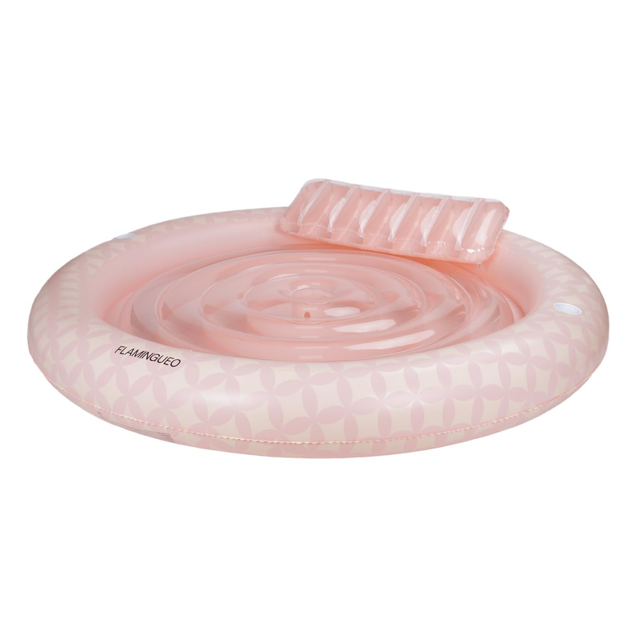 FLAMINGUEO - Colchoneta Piscina - Tanning Pool Tumbona Hinchable con Aspersor - Posavasos Incluido - PVC Resistente - Tamaño Individual - Almohada Desmontable
