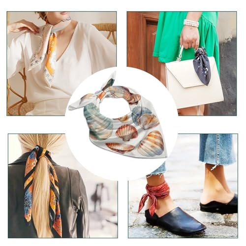 Silk Like Head Scarf for Women Fashion Silk Feeling Scarves Sea Shell Pattern Neck Scarf Satin Bandanas Sleeping Hair Kerchief Headwear 18"×18"4