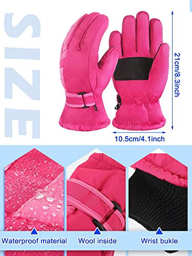 Newcotte 2 Pairs Kids Winter Snow Ski Gloves Children Snowboard Gloves Snow Gloves Waterproof Cold Weather Gloves For Kids Boys Girls (Pink, Purple) #TOP2