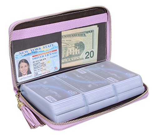 Easyoulife Credit Card Holder Wallet Womens Zipper Leather Case Purse RFID Blocking (Light Purple)