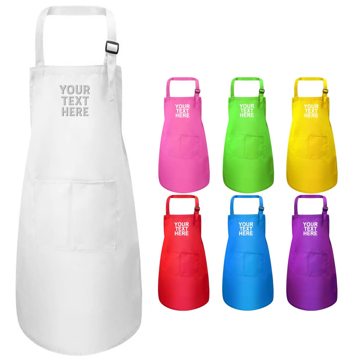 Van Der Linn Personalised Embroidered Junior Adult Adjustable Length Apron Art Cooking Gardening (White (JUNIOR SIZE L))