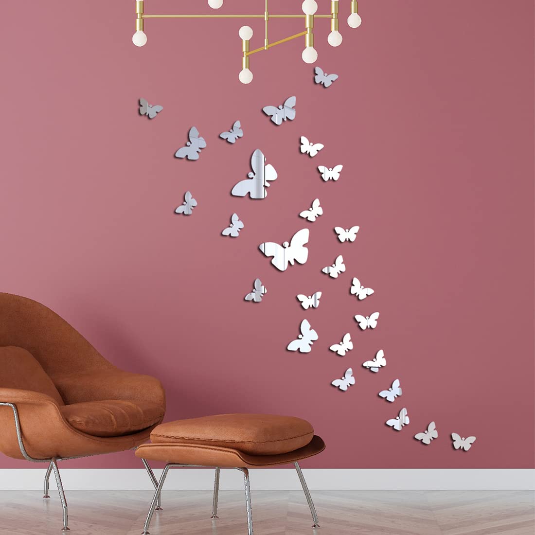 30PCS Argento Farfalla Specchio Wall Sticker Combinazione 3D Specchio Wall Sticker Home Decor