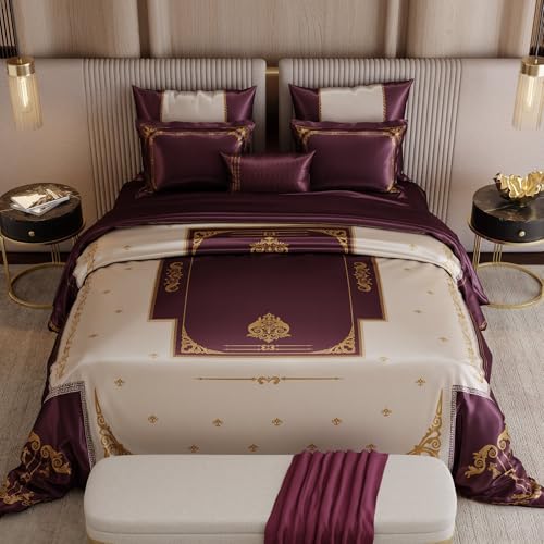 Image of Stoa Paris 300TC UltraSatin Super Size 7 Piece Comforter Set, 274cm x 274cm Ideal for King & Double Bed, Gentle on Skin & Hair, Fade & Wrinkle Resistant, Quick Dry, Coronation - Purple