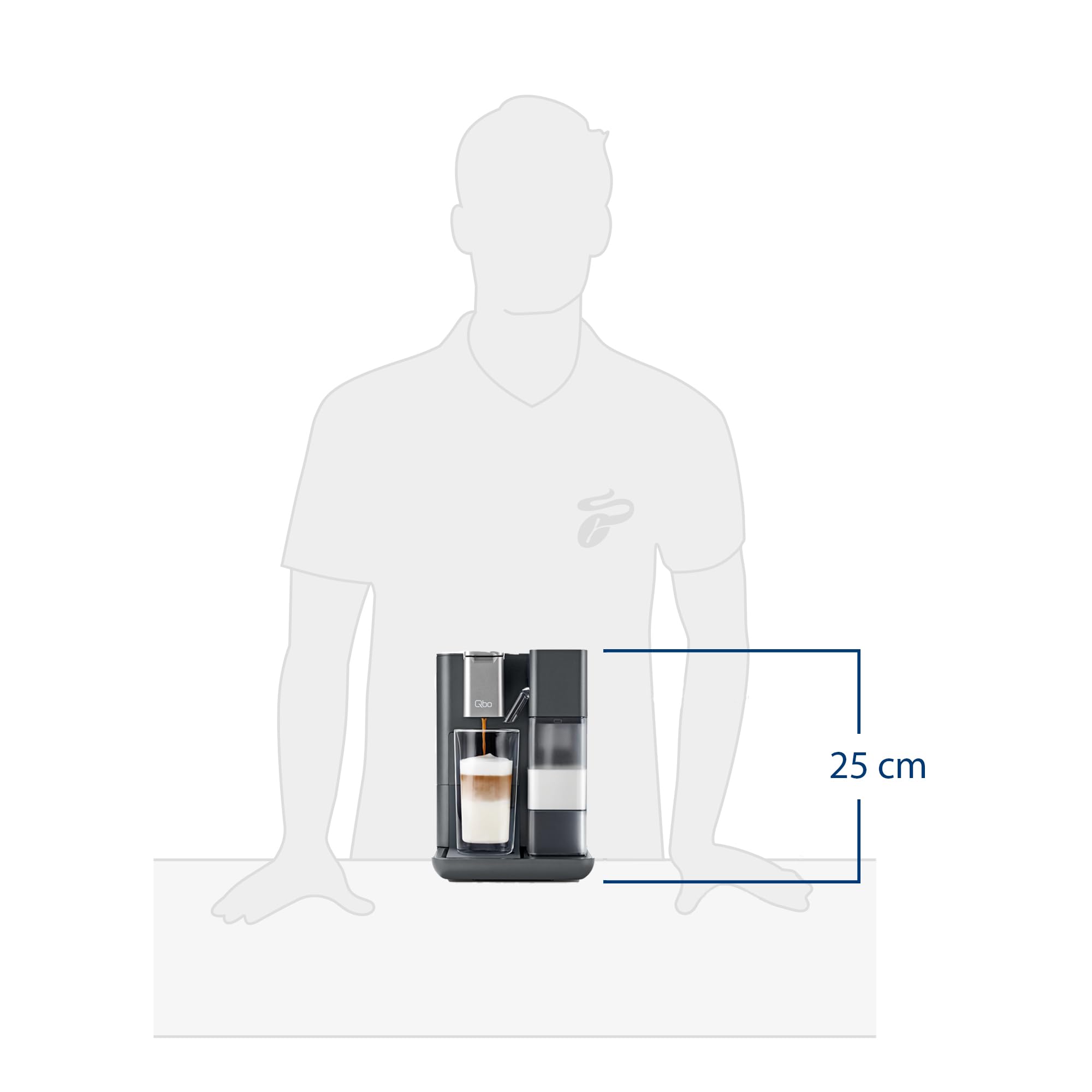 Tchibo Qbo MILK MASTER Premium Kapselmaschine inkl. 16 recyclebare Qbo Kapseln für Cappuccino, Espresso, Caffè Crema, Milchschaum auf Knopfdruck mit abnehmbarem Milchtank 300ml, Gentle Grey