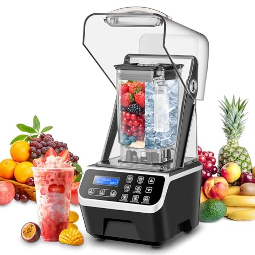 Commercial Blender 2200W 2.1QT 68OZ Quiet Blender Brushless Motors Commercial Smoothies, Frozen Drinks, Self-Cleaning Silver Grey