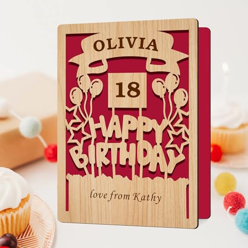 Personalised Wooden Birthday Card Gifts for Daughter Grandaughter Grandson Girl Happy Birthday Cards with Any Name & Age Gift for Kids and Adults 6th 12th 18th 21st 30th 50th 70th(Design 3) - Image 2