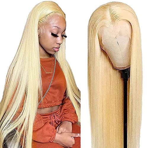 Tuneful 28 Inch 613 Lace Front Wig Human Hair Transparent Lace 220% Density Straight 613 HD Lace Frontal Wig Human Hair 13x4 Blonde Lace Front Wigs Human Hair Pre Plucked with Baby Hair