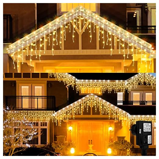Lichterkette Außen Eisregen, 10M 400 LED Lichterkette Eiszapfen mit Stecker Timer, 8 Modi IP44 Wasserdicht Warmweiß Lichtervorhang Weihnachtbeleutung für Traufe Treppe Geländer Weihnachten Hochzeit