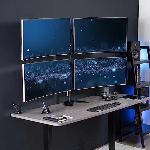 Image of VIVO Premium Quad Ultra Wide LCD LED 27 to 38 inch Monitor Desk Stand, Free-Standing Base, Extra Tall Pole, Adjustable Telescoping Arms, Flush Wall Setup, Fits 4 Screens, Black, STAND-TS38B-4