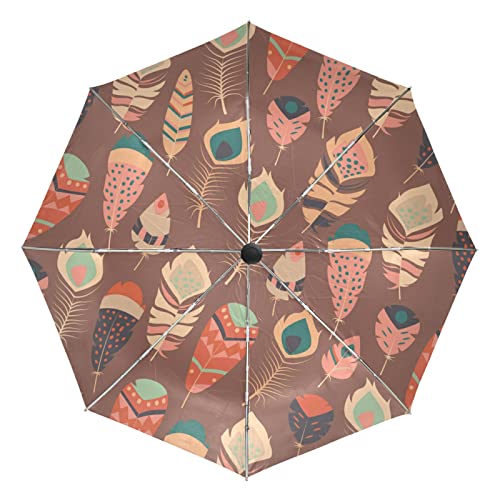 Parapluie automatique protection UV avec motif plume rose vintage chic