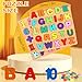 2 Pack Wooden Puzzles, Toddlers Alphabet Number Puzzles, ABC Learning Toys for Kids Ages 3-5, Preschool Learning Activities Gift Set for Boys & Girls