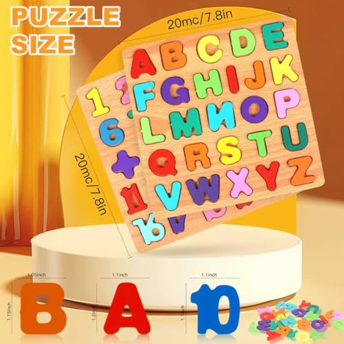 2 Pack Wooden Puzzles, Toddlers Alphabet Number Puzzles, ABC Learning Toys for Kids Ages 3-5, Preschool Learning Activities Gift Set for Boys & Girls - Image 3