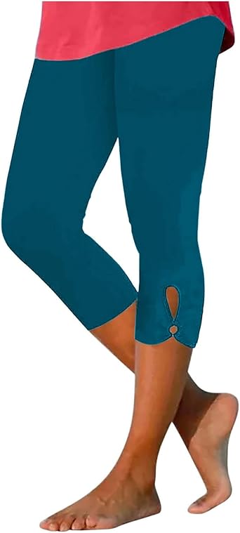 Womens Capri Pants Workout Leggings Summer Casual High Waist Slim-Fit Gym Yoga Cropped Trousers Compression Pants