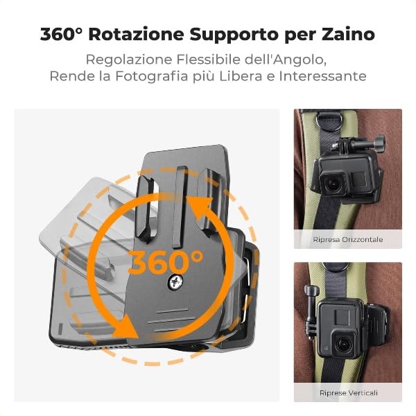 Image of SHOPEE 360 Rotation Backpack Strap Quick Clip Mount for Hero 13 /12 /11 /10 /9 /8 /7 /6 /5 /4 Black, Osmo Action 5 Pro /4 /3 and Other Action Camera