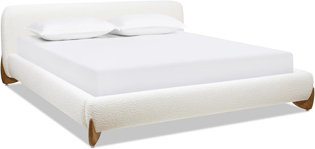 Jennifer Taylor Home Alpine Puffy Modern Platform Bed, King, Ivory White Boucle
