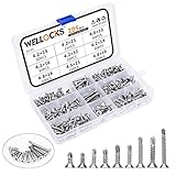 【DER KÖNIG DER QUALITÄT】 Verwenden Sie das stärkere Material 100% 410 Edelstahl Korrosionsbeständigkeit und Rostschutz in feuchter Umgebung, das lange gelagert werden kann, hochfest und nicht verformend. Dieses Schraubensortiment wird hauptsächlich in Metall, Holz oder Kunststoff verwendet und hat üblicherweise einen starken Selbstbohrpunkt, der das Eindringen in das Material erleichtert.