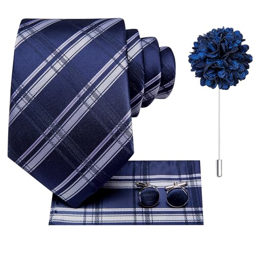 Image of Hi-Tie Men's Tie Lapel Pin Set Pocket Square Cufflinks Formal Woven Silk Tie Sets Wedding Party
